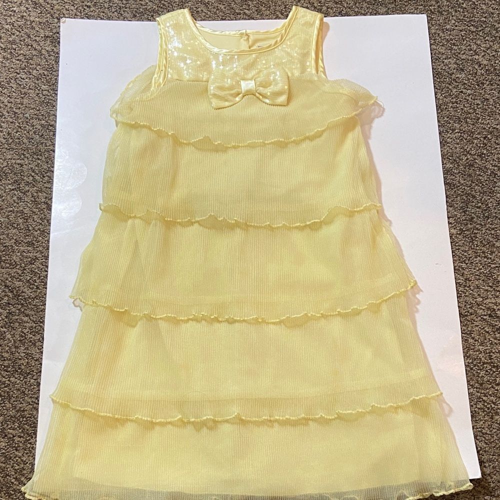 Jona Michelle Chic Yellow Layered Dress With Bow Size 8